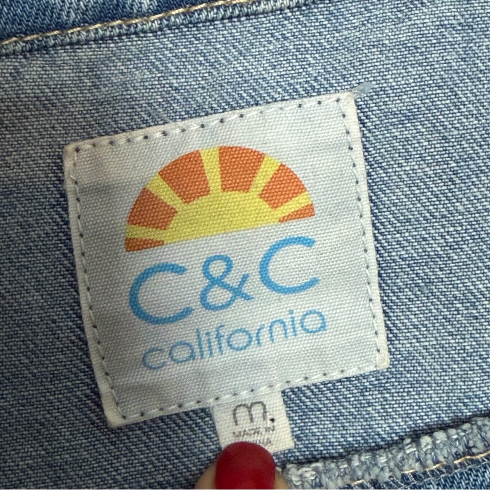 C.C Light Blue Denim with Sunburst Patch medium cottagecore boho white lace - Picture 2 of 7